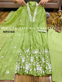 Embroidered Malmal Chanderi A-Line Kurti With Pant And Dupatta-ISKWSU0109NP3740