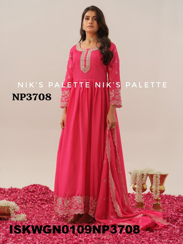 Embroidered Chinon Silk Gown With Dupatta-ISKWGN0109NP3708