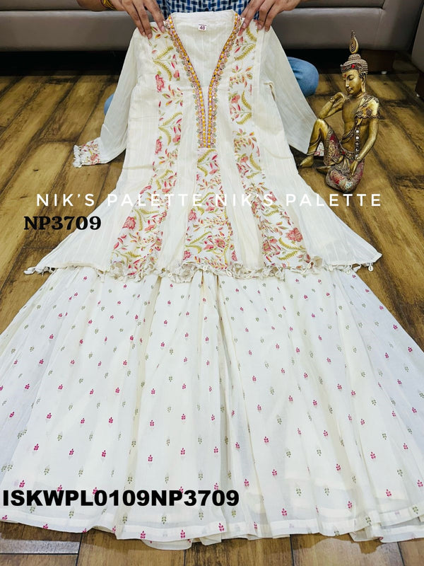 Embroidered Malmal Cotton Peplum Kurti With Palazzo And Dupatta-ISKWPL0109NP3709