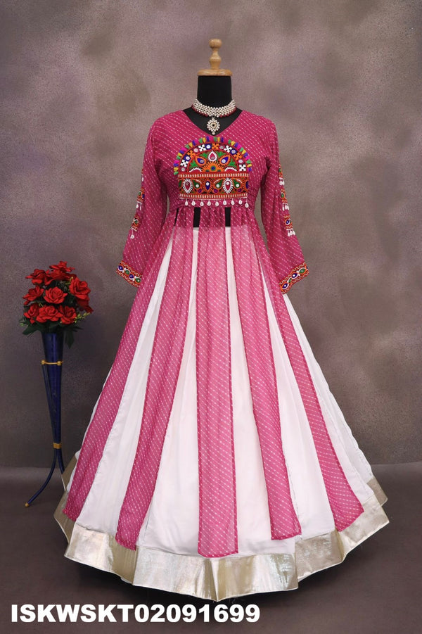 Printed Georgette Slits Top With Cotton Layered Skirt-ISKWSKT02091699