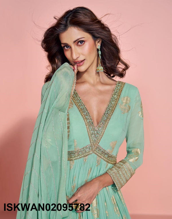 Embroidered Viscose Jacquard Silk Anarkali With Dupatta-ISKWAN02095782