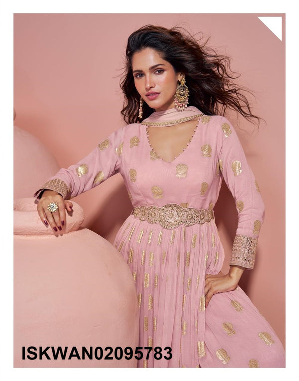 Embroidered Viscose Jacquard Silk Anarkali With Dupatta-ISKWAN02095783
