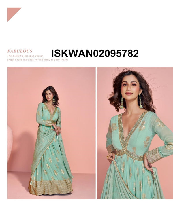 Embroidered Viscose Jacquard Silk Anarkali With Dupatta-ISKWAN02095782