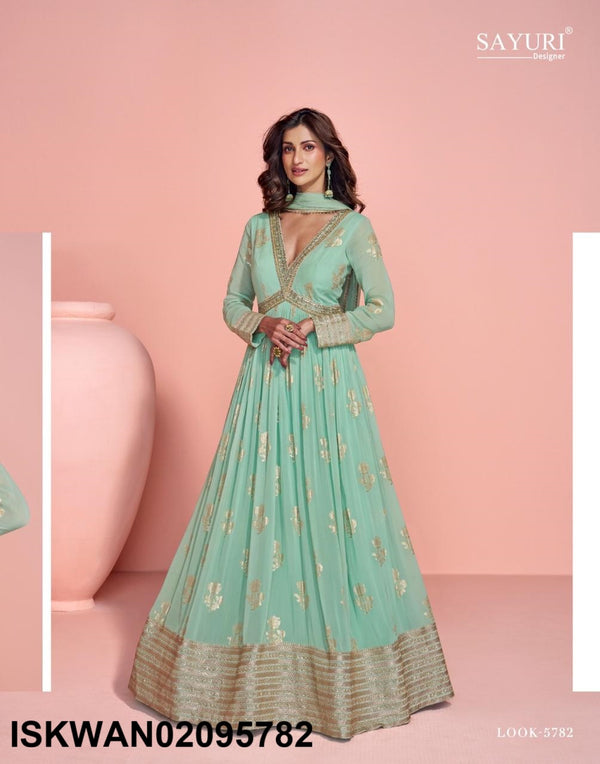 Embroidered Viscose Jacquard Silk Anarkali With Dupatta-ISKWAN02095782