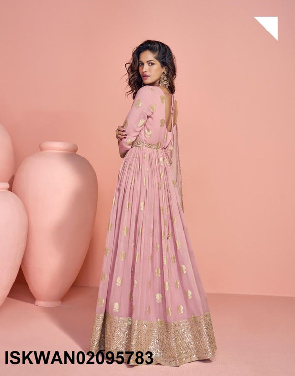 Embroidered Viscose Jacquard Silk Anarkali With Dupatta-ISKWAN02095783