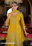 Embroidered Chinon Kurti With Sharara And Dupatta-ISKWSH02094322