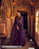 Embroidered Georgette Gown Attached With Cape Dupatta-ISKWGN02095769