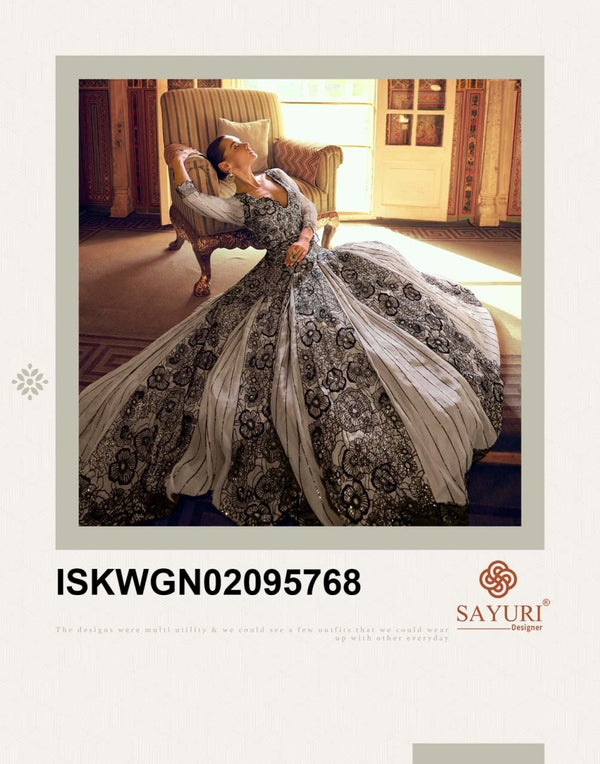 Embroidered Viscose Shimmer Jacquard Silk Gown-ISKWGN02095768