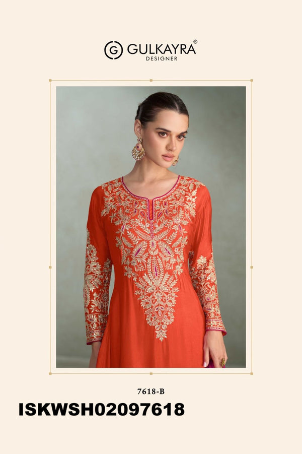 Embroidered Chinon Peplum Kurti With Sharara And Dupatta-ISKWSH02097618
