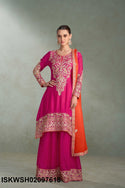 Embroidered Chinon Peplum Kurti With Sharara And Dupatta-ISKWSH02097618