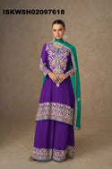 Embroidered Chinon Peplum Kurti With Sharara And Dupatta-ISKWSH02097618