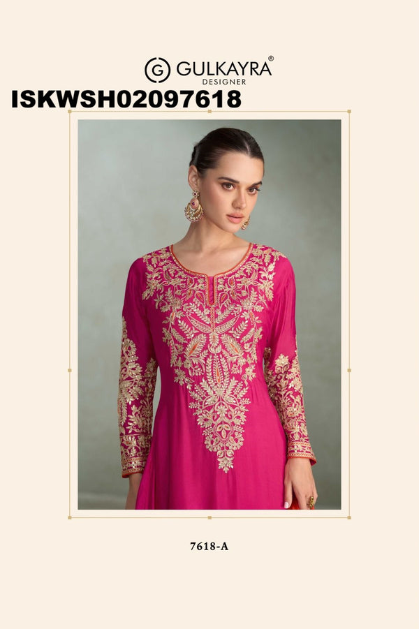 Embroidered Chinon Peplum Kurti With Sharara And Dupatta-ISKWSH02097618