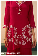 Embroidered Chinon Silk Kurti With Sharara And Dupatta-ISKWSH030987550