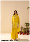 Embroidered Chinon Silk Kurti With Sharara And Dupatta-ISKWSH030987550