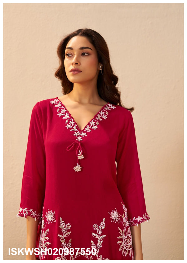 Embroidered Chinon Silk Kurti With Sharara And Dupatta-ISKWSH030987550