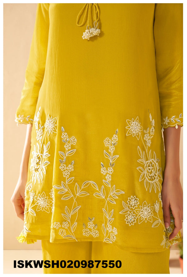 Embroidered Chinon Silk Kurti With Sharara And Dupatta-ISKWSH030987550