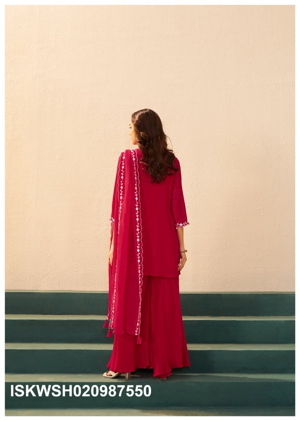 Embroidered Chinon Silk Kurti With Sharara And Dupatta-ISKWSH030987550