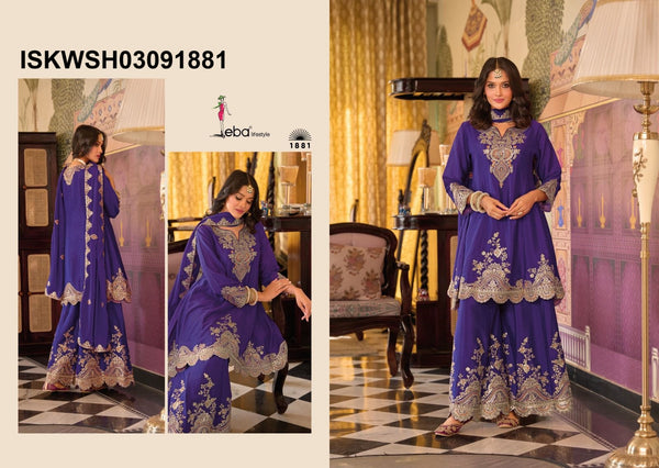 Embroidered Chinon Kurti With Sharara And Dupatta-ISKWSH03091881/82/80