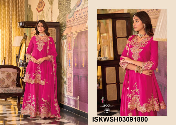 Embroidered Chinon Kurti With Sharara And Dupatta-ISKWSH03091881/82/80
