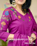 Embroidered Cotton Kurti With Pant And Crushed Malmal Cotton Dupatta-ISKWSU2406PPC/D1794