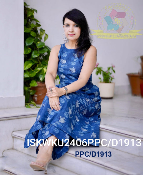 Kalamkari Printed Cotton A-Line Kurti With Palazzo-ISKWKU2406PPC/D1913