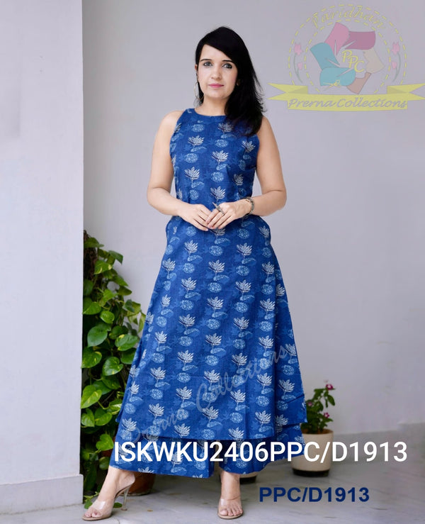 Kalamkari Printed Cotton A-Line Kurti With Palazzo-ISKWKU2406PPC/D1913