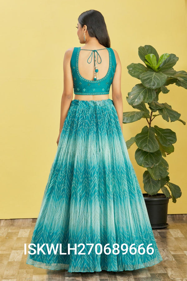 Digital Printed Organza Lehenga With Silk Blouse And Dupatta-ISKWLH270689666