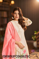 Embroidered Malmal Chanderi Pleated Kurti With Silk Pant And Dupatta-ISKWSUFC060625C