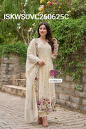 Embroidered Malmal Cotton A-Line Kurti With Cotton Pant And Dupatta-ISKWSUVC260625C/VC260625P