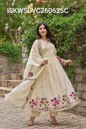Embroidered Malmal Cotton A-Line Kurti With Cotton Pant And Dupatta-ISKWSUVC260625C/VC260625P
