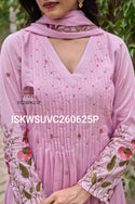 Embroidered Malmal Cotton A-Line Kurti With Cotton Pant And Dupatta-ISKWSUVC260625C/VC260625P