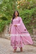 Embroidered Malmal Cotton A-Line Kurti With Cotton Pant And Dupatta-ISKWSUVC260625C/VC260625P