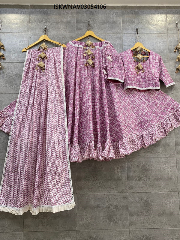 Printed Cotton Lehenga With Blouse And Dupatta-ISKWNAV03054106