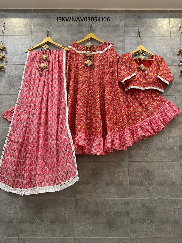 Printed Cotton Lehenga With Blouse And Dupatta-ISKWNAV03054106