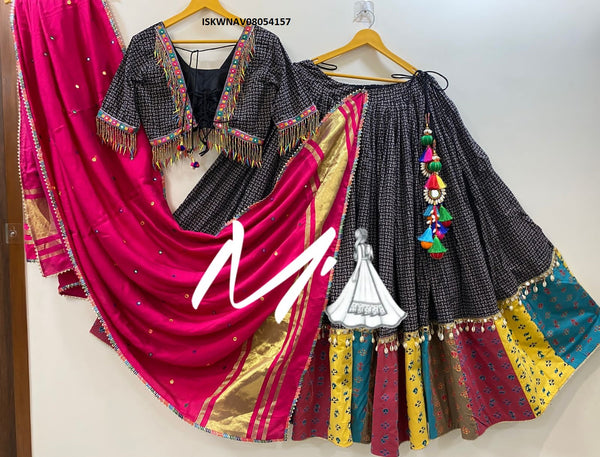 Vintage Printed Cotton Lehenga With Blouse And Gaji Silk Dupatta-ISKWNAV08054157