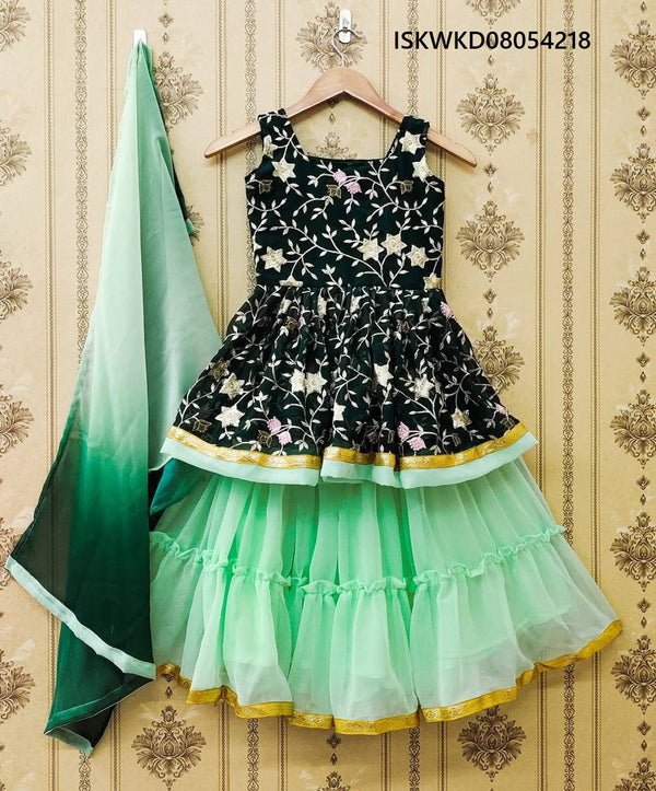 Kid's Georgette Lehenga With Top And Ombre Dupatta-ISKWKD08054218