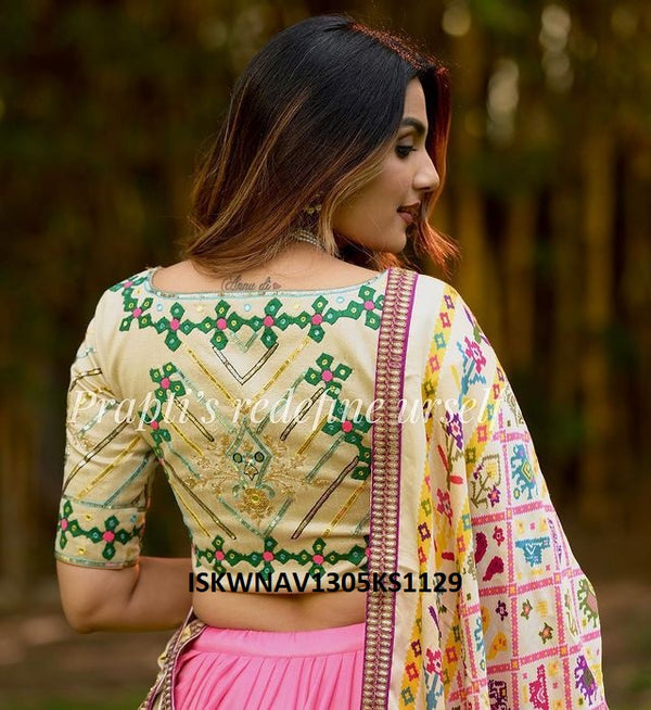 Digital Printed Zari Gota Silk Lehenga With Blouse And Dupatta-ISKWNAV1305KS1129