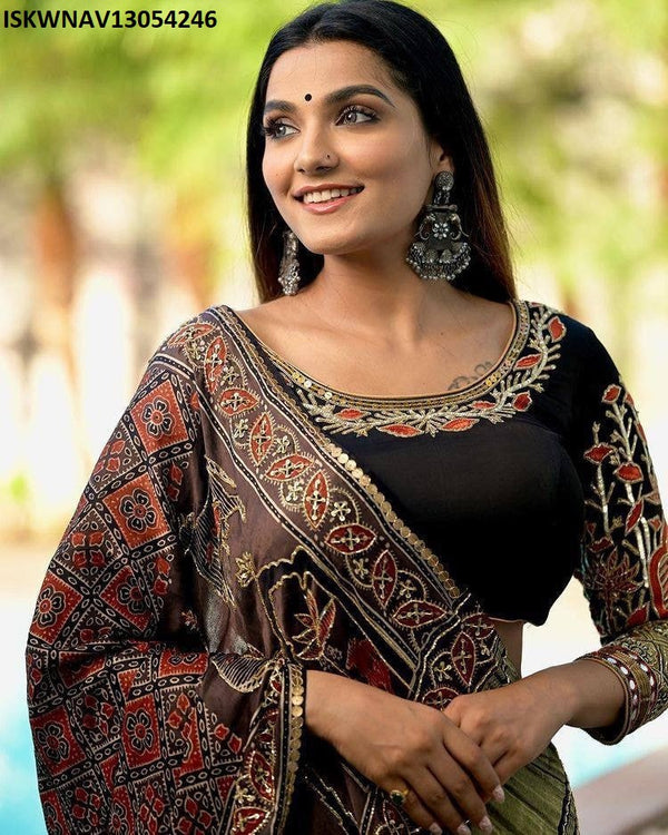 Digital Printed Zari Gota Silk Lehenga With Blouse And Dupatta-ISKWNAV13054246