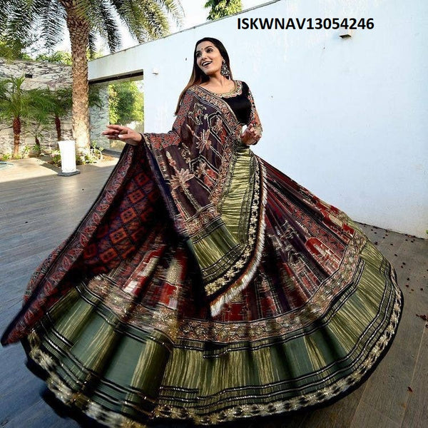 Digital Printed Zari Gota Silk Lehenga With Blouse And Dupatta-ISKWNAV13054246