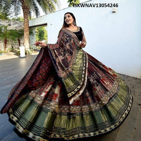 Digital Printed Zari Gota Silk Lehenga With Blouse And Dupatta-ISKWNAV13054246