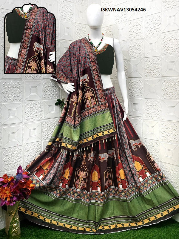 Digital Printed Zari Gota Silk Lehenga With Blouse And Dupatta-ISKWNAV13054246