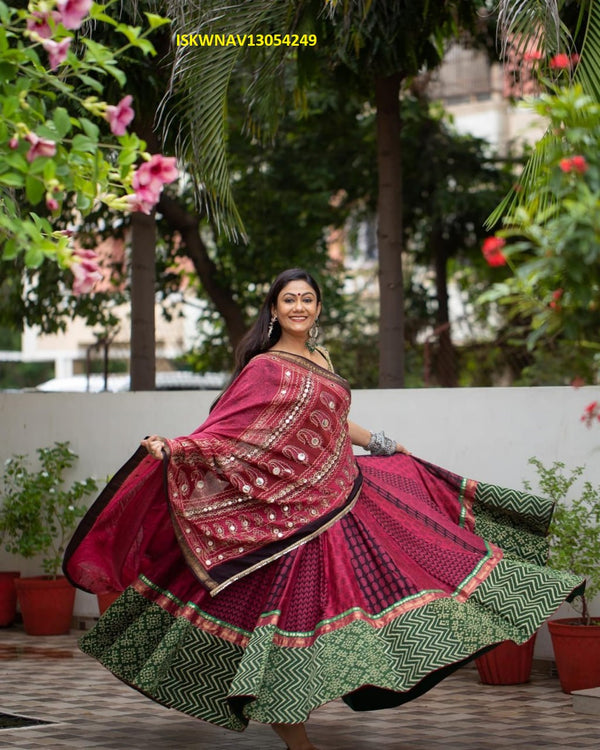 Digital Printed Zari Gota Silk Lehenga With Blouse And Dupatta-ISKWNAV13054249