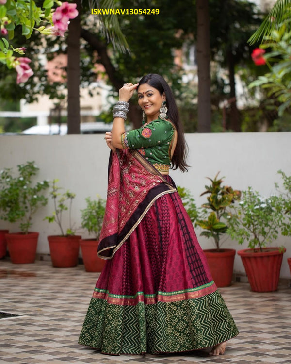 Digital Printed Zari Gota Silk Lehenga With Blouse And Dupatta-ISKWNAV13054249