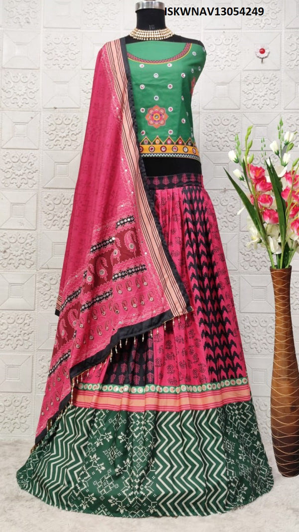 Digital Printed Zari Gota Silk Lehenga With Blouse And Dupatta-ISKWNAV13054249