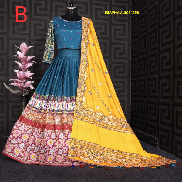 Digital Printed Zari Gota Silk Lehenga With Blouse And Dupatta-ISKWNAV13054253