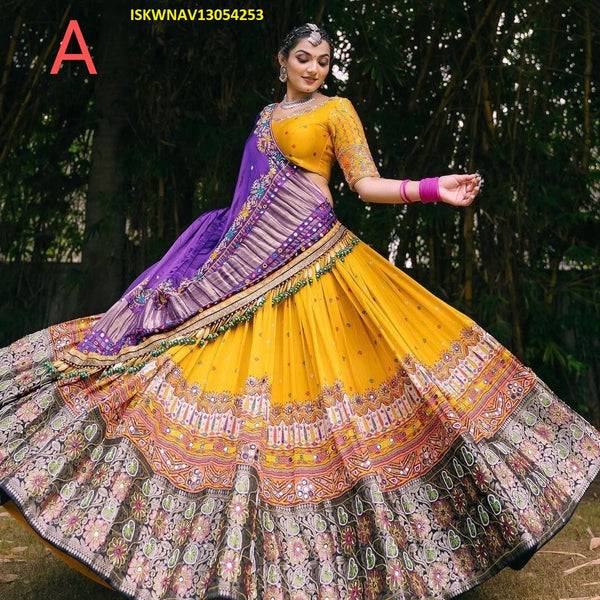 Digital Printed Zari Gota Silk Lehenga With Blouse And Dupatta-ISKWNAV13054253