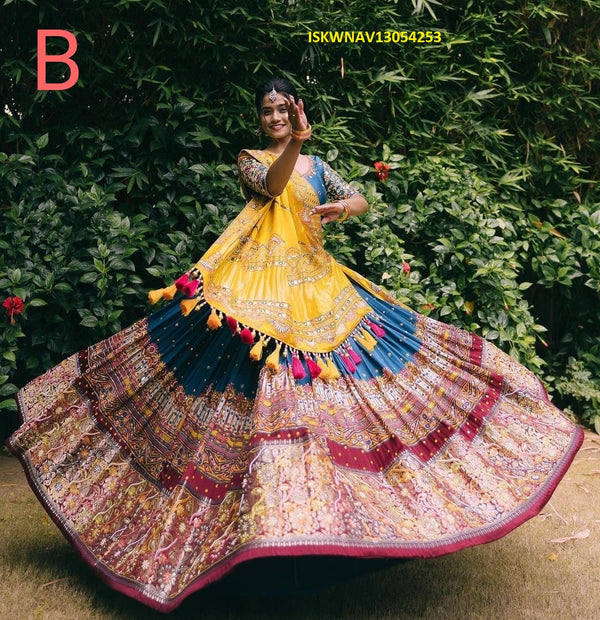 Digital Printed Zari Gota Silk Lehenga With Blouse And Dupatta-ISKWNAV13054253