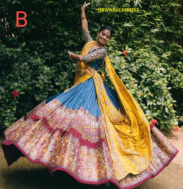 Digital Printed Zari Gota Silk Lehenga With Blouse And Dupatta-ISKWNAV13054253