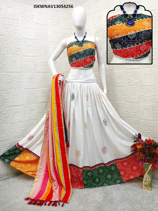 Digital Printed Zari Gota Silk Lehenga With Blouse And Dupatta-ISKWNAV13054256