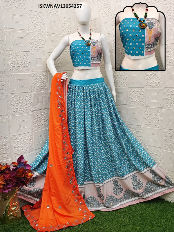 Digital Printed Zari Gota Silk Lehenga With Blouse And Dupatta-ISKWNAV13054257